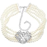 fxmimior 5Tier Boho Fashion Prom Shinny Rhinestones Pearls Circle Love Choker Necklace Dainty Layered Sexy Body Chain Choker Necklace Dainty Colorful Silver Halloween Christmas Necklace Jewelry Gift for Women