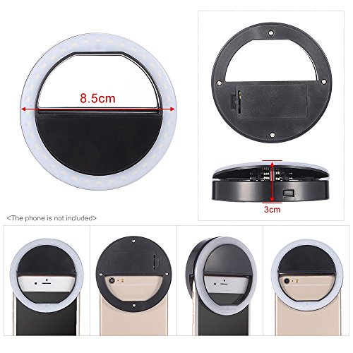 Efanr Selfie Ring Light, USB Rechargeable 36 LED Clip On Cell Phone Camera Light Fill-in Lighting Spotlight for iPhone X 8 7 7 Plus 6 6S Plus iPad Samsung Galaxy HTC LG Smartphones (RK12 Black)