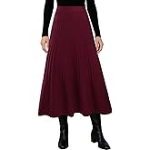 SEAFORM Women's Pleated Knit Maxi Skirts Elastic High Waist A-Line Casual Sweater Skirt Fall Winter Long Skirts for Women