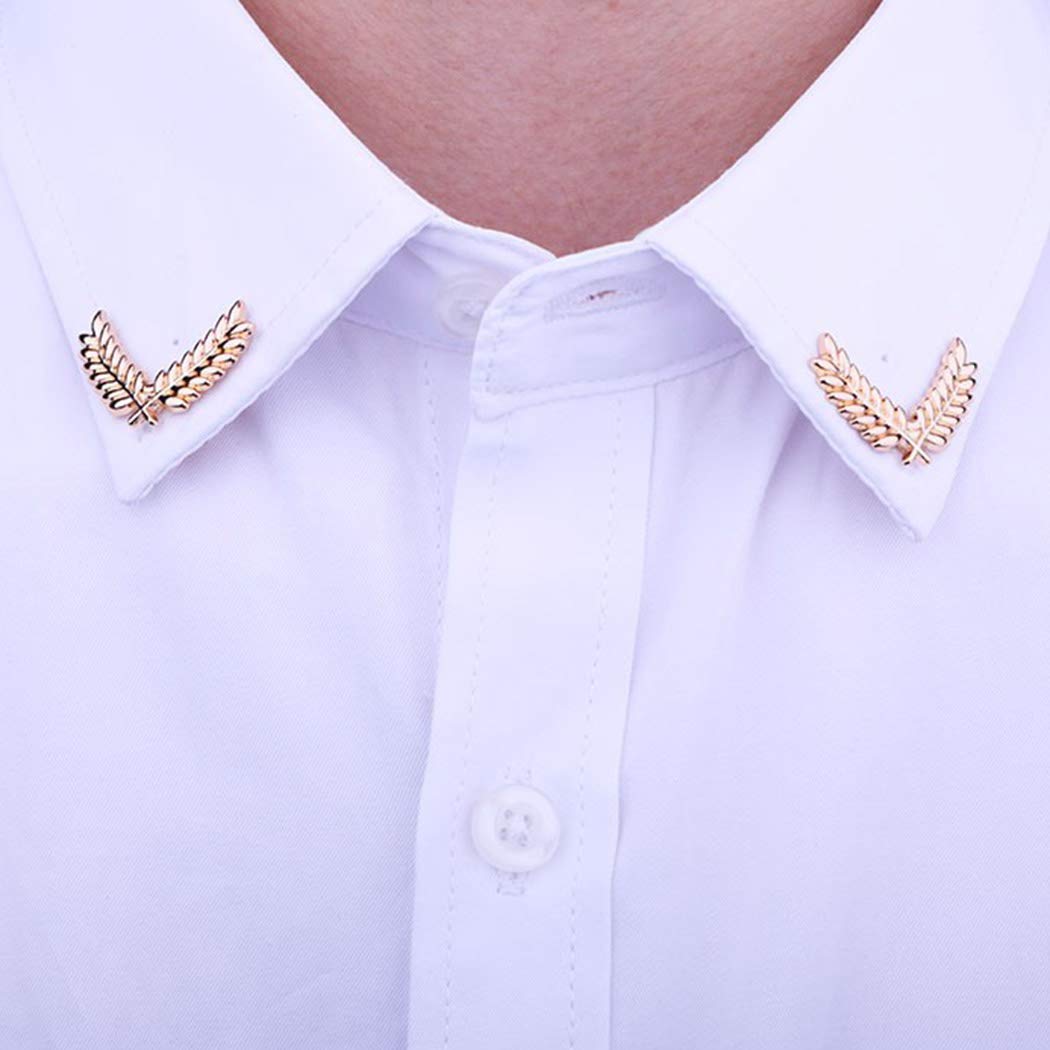 Yienate Fashion Wheat Spike Collar Pin Gold Brooch Breastpin Jewelry Gifts for Men and Women (1 Pair)