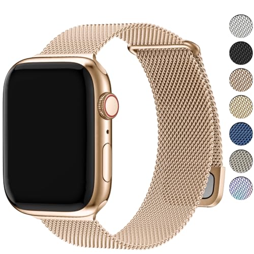 Fullmosa Metal Strap Compatible with Apple Watch 42 mm Series 11 10 41 mm 40 mm 38 mm for Women Men, Milanese Mesh Steel Straps for iWatch SE3 2 1 Series 11 10 9 8 7 6 5 4 3 2 1, Rose Gold