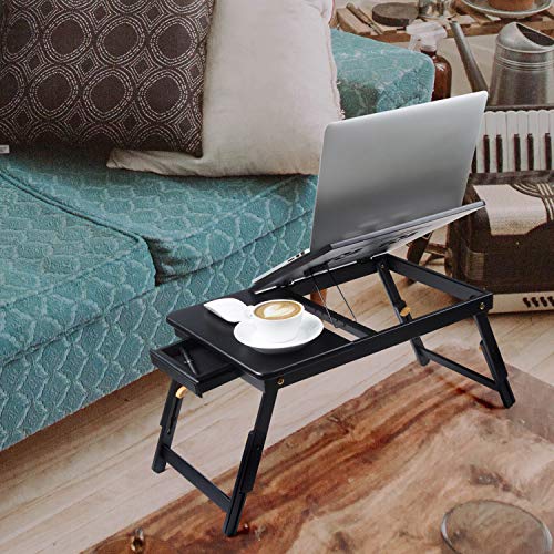 Bamboo Laptop Desk Tray,Breakfast Serving Bed Trays Table, Adjustable