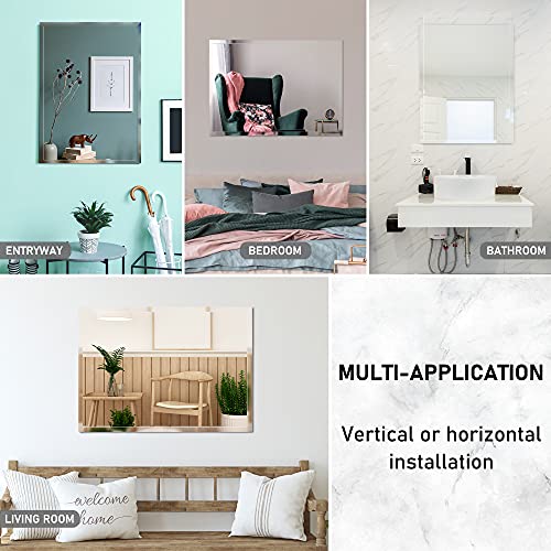 Beauty4U Rectangular Frameless Wall Mirrors24 x 36" Frameless Beveled HD Bathroom Mirror Vanity