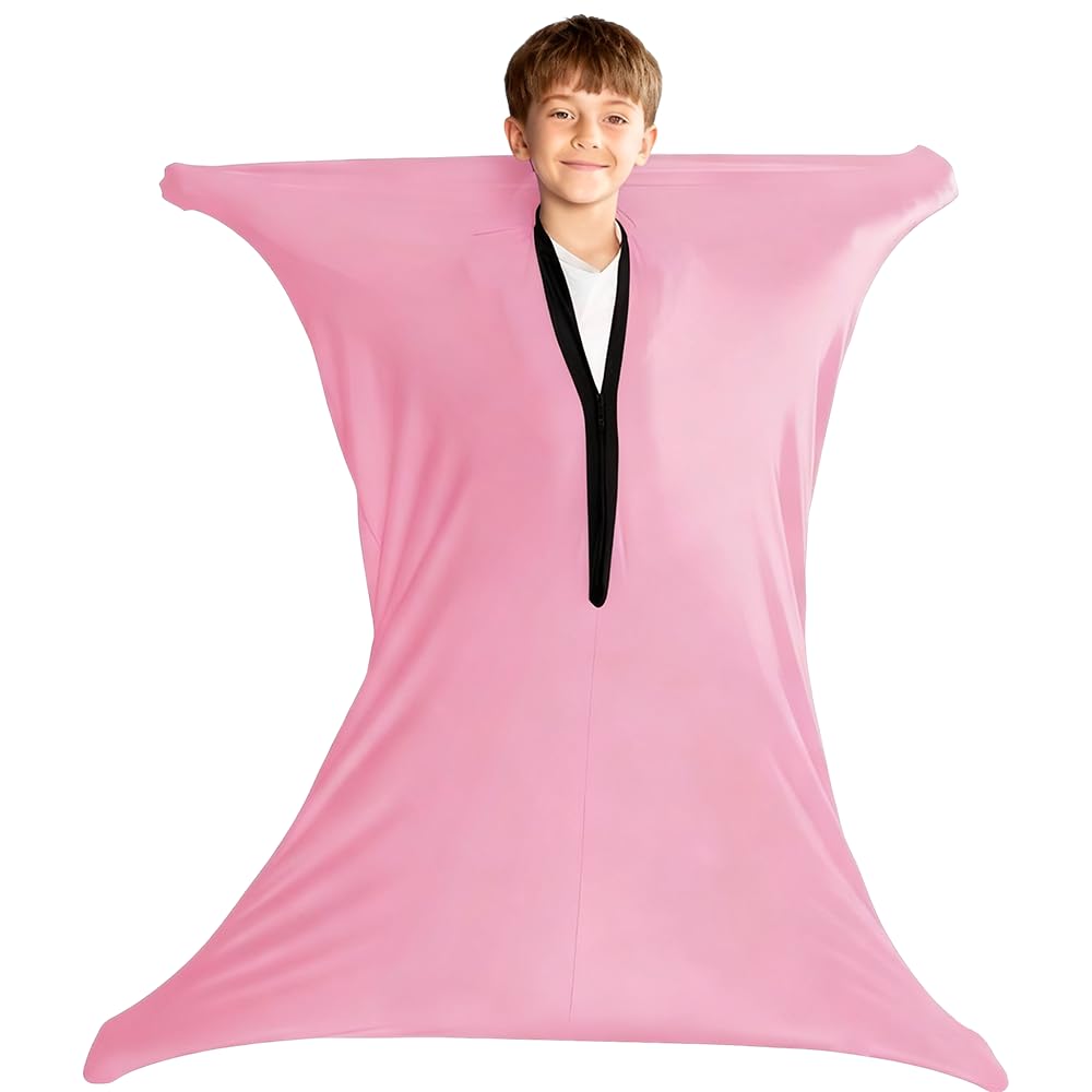 Sensory Body Sock for Kids, Stretchy Sensory Sock, 47"x 27" Full-Body Wrap, Body Sock Sensory Kids, Help Kids to Relieve Stress, Self-Claming, Relaxing, M/99-139cm(Pink)