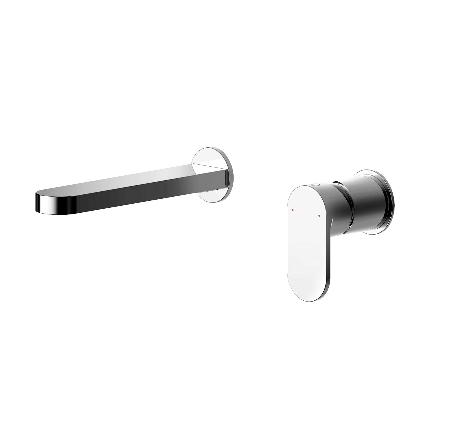 nuie BIN381 Binsey | Modern Bathroom Round Wall Mount 2 Tap Hole Basin Mixer Tap with Lever Handle (No Plate), 53mm, Chrome
