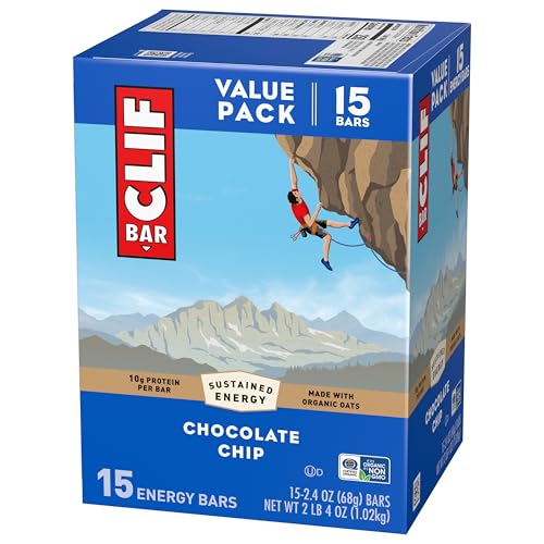 CLIF BAR – ENERGY PROTEIN BARS – CHOCOLATE CHIP – MADE WITH ORGANIC OATS – ENERGY BARS – NON-GMO – (15 PACK)