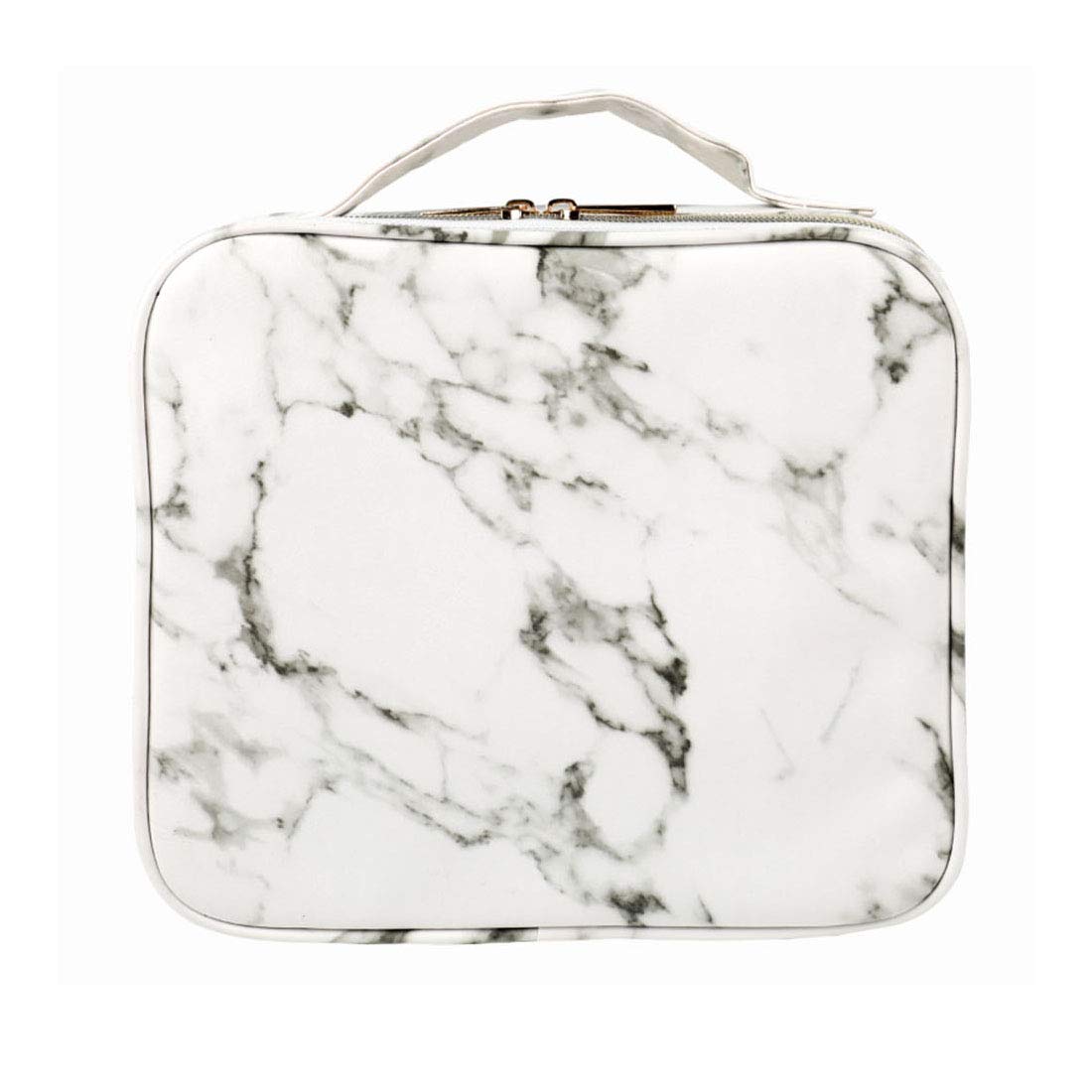 Travel Makeup Train Case, Professional Cosmetic Bag Marble with Adjustable Dividers, Portable and Waterproof Makeup Organizer Bag for Women Girls, Large & White