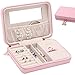 JL LELADY JEWELRY Small Jewelry Box Travel Jewelry Case Portable Faux Leather Jewelry Boxes Ring Box Earring Holder with Mirror for Women Girls (Pink)