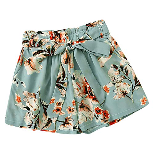 Botrong Women Printed High Waist Shorts Pants Bandage Casual Beach Shorts (Blue,L)