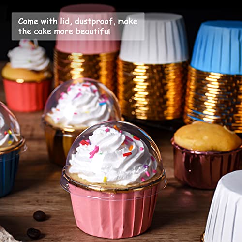 Foil Cupcake Liners with Lids 100 Pack, Muffin Cupcake Cups, Mini