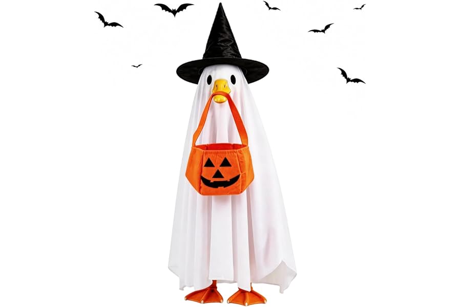 Halloween Porch Goose Outfits Ghost Goose Costume for 23" Goose Statue | Fall Autumn Goose Clothes for for Halloween Outdoor Patio Yard Lawn Decor