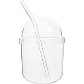Hemoton Glass Bottle with Lid Straw: Glass Smoothie Cups Iced Coffee Tumbler Water Bottle Clear e with Straw Summer Cold Drink for Juice Coffee Beverage