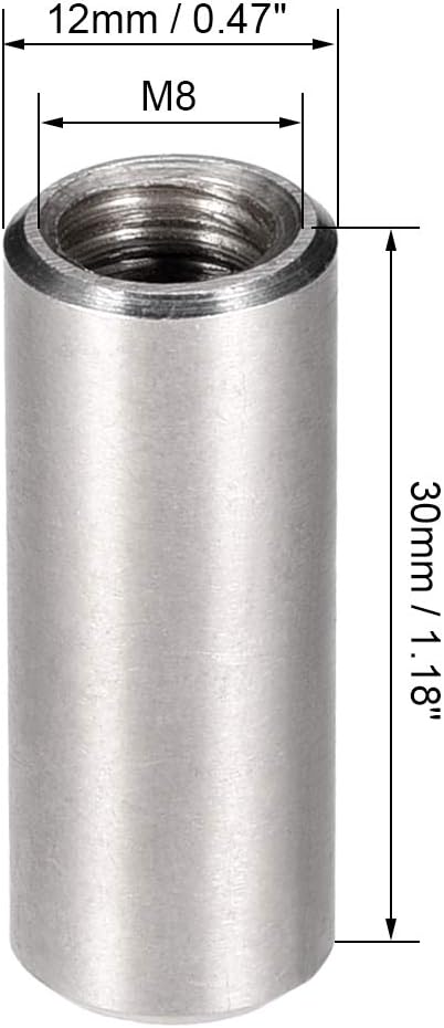 sourcing map M8 Round Connector Nuts, 304 Stainless Steel Coupling Nut 30mm/1.17inch Length,Pack of 10, Silver, M8x30mm - Image 3