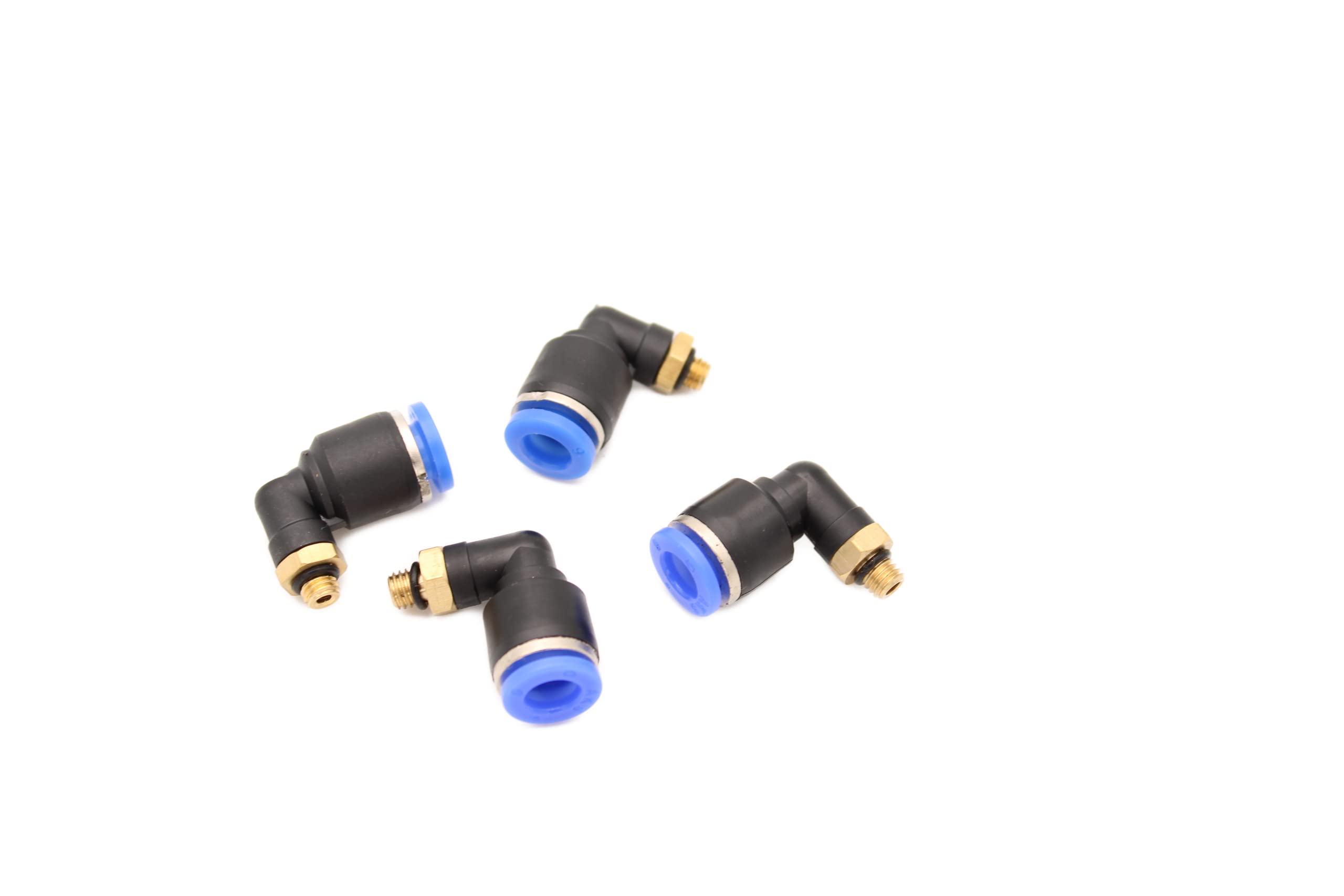 Pneumatic Angle Plug Fitting 90° M5 to 6 mm, Pack of 4 Push In Compressed Air Connection Plug Connection (M5-6 mm)