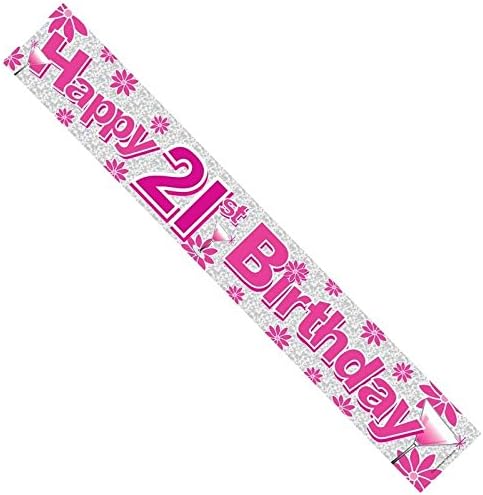 Kaleidoscope Age 21 Female Pink Lilac Silver Foil Party Banner - Happy 21st Birthday