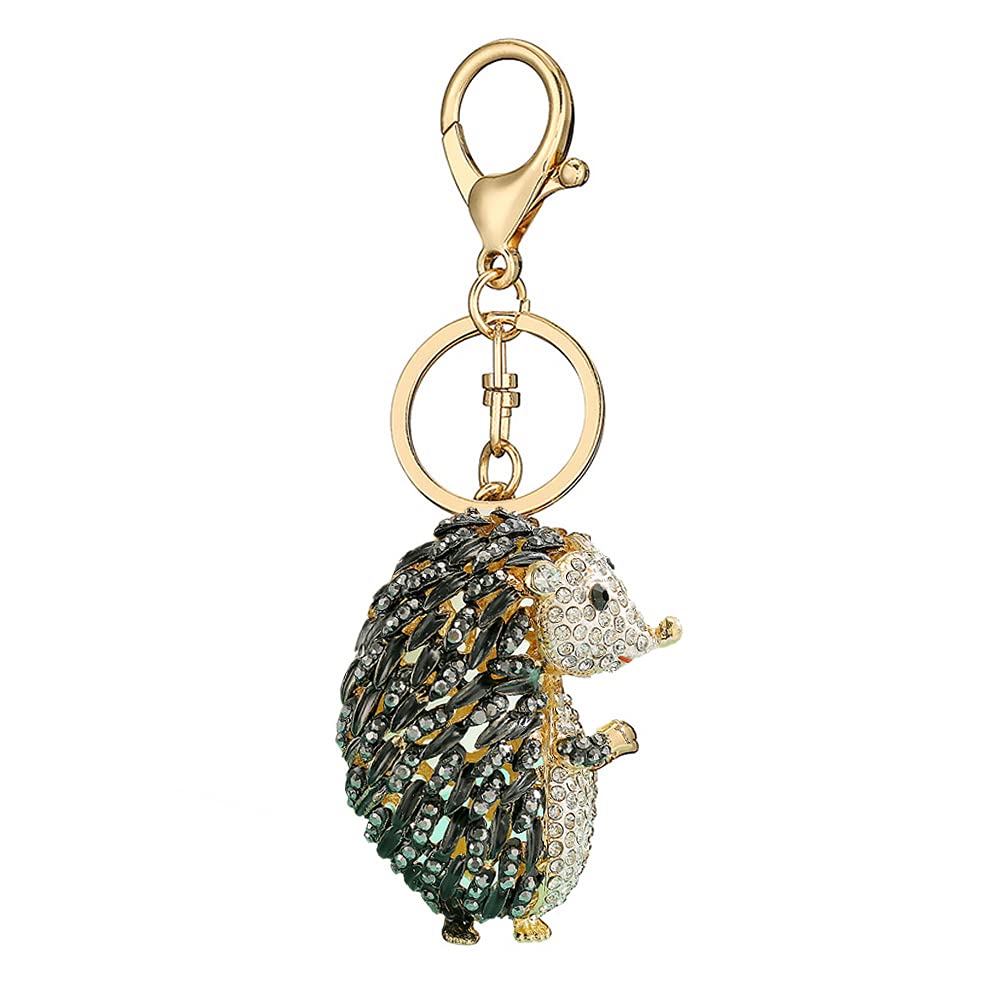 Sparkling Hedgehog Rhinestone Keychain,Cute Gold Animal Keyring Pendant (Black)