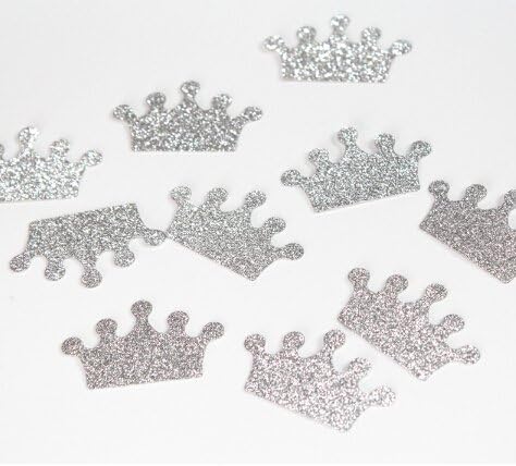 Double-Side Silver Glitter Crown Confetti Wedding Bithday Parties Confetti Baby Shower Decorations Table Scatters Setting, 200pcs