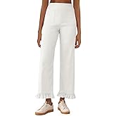Cicy Bell Womens Wide Leg Pants Casual High Waisted Ruffle Hem Zipper Loose Fit Trousers with Pockets