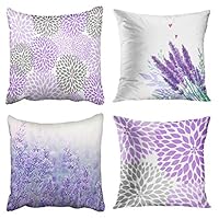 Miklan 4PC Super Soft Lavender and Purple Flowers Short Plush Pillowcase 18x18 Inch