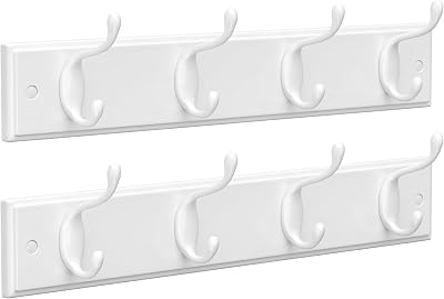 SONGMICS Set of 2 Wall Coat Racks with 16 Hooks White LHR232W01