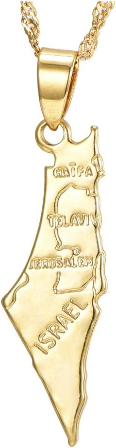 Fusamk Hip Hop Alloy Israel Map Tag Pendant Necklace with Chain