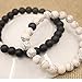 UEUC Distance Couple Bracelet His and Hers Black Matte Agate & White Stone 8mm Beads Bracelet