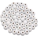 AD Beads Wood Spacer Loose Wooden Craft Beads Big Hole Beads Assorted for Necklace Bracelet Craft Making Decoration (10x12mm 100pcs, White)