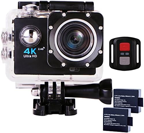 Sports Action Camera Ultra HD Waterproof DV Camcorder 4K WIFI Cam 1080P 170 Degree Wide Angle with Remote Black