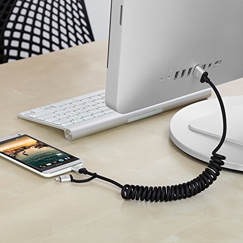 Just Mobile AluCable Duo Twist Coiled Utility Cable with 2.4A High Speed Aluminum Lightning Connector for iPhones, iPads, and iPods, Black/Silver (DC-189) - Thumbnail 3