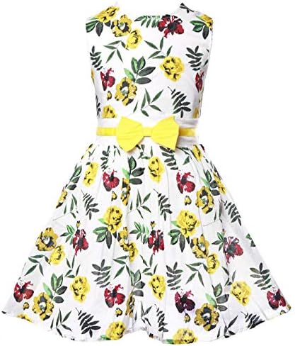 Gorgeya Girls Dresses Party Wedding Bridesmaid Princess Flower Dress for Girl Sundress Floral Print Kids Vintage Dresses Sleeveless 2 to 9 Years