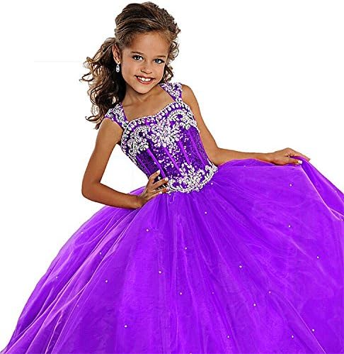 Leho Flower Girls' Sequins Ball Gowns Beaded Long Pageant Dresses 14 US Purple