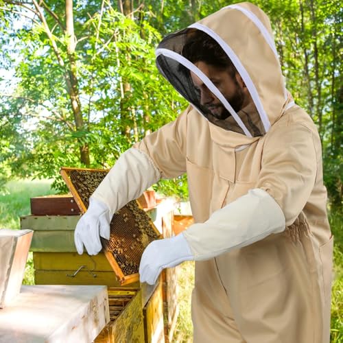 LBOYLOVE® Professional Bee Suit for Men and Women, Sting Proof Polycotton Beekeeping Suit, Beekeeper Costume with Glove &Ventilated Hood (X-Large)