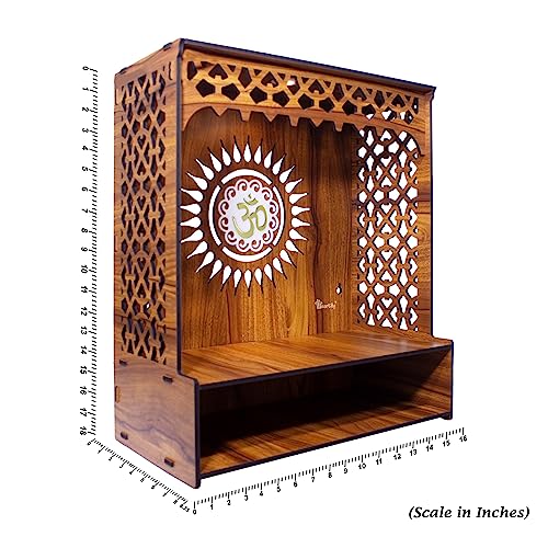 Heartily® Aastha Beautiful Wooden Pooja Mandir for Home or Puja Temple Stand for Office and Shops with Led spot Light (H- 18, L- 16, W-8.75 Inch)