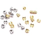 200 Pcs 1.5mm Golden and Silver Open Bead Tips Knot Covers Clamshell End Cap Crimps Beads Ball Chain Connector Clasp for Jewelry Craft Making, Jewelry Clasps, Jewelry Findings