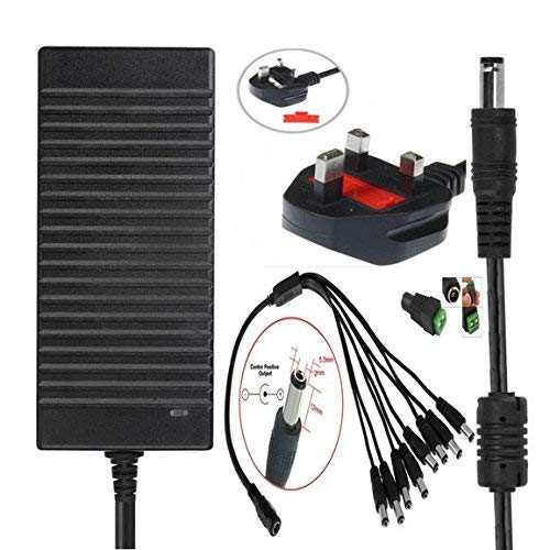 BW 12V 10A 120W DC Power Supply with a 8 Way CCTV Power Splitter Cable for CCTV Cameras,LED Srip Light and LCD Monitors