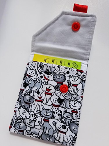 Birth Control Case Sleeve with Snap Closure and Optional Keychain Clip -Cats everywhere!