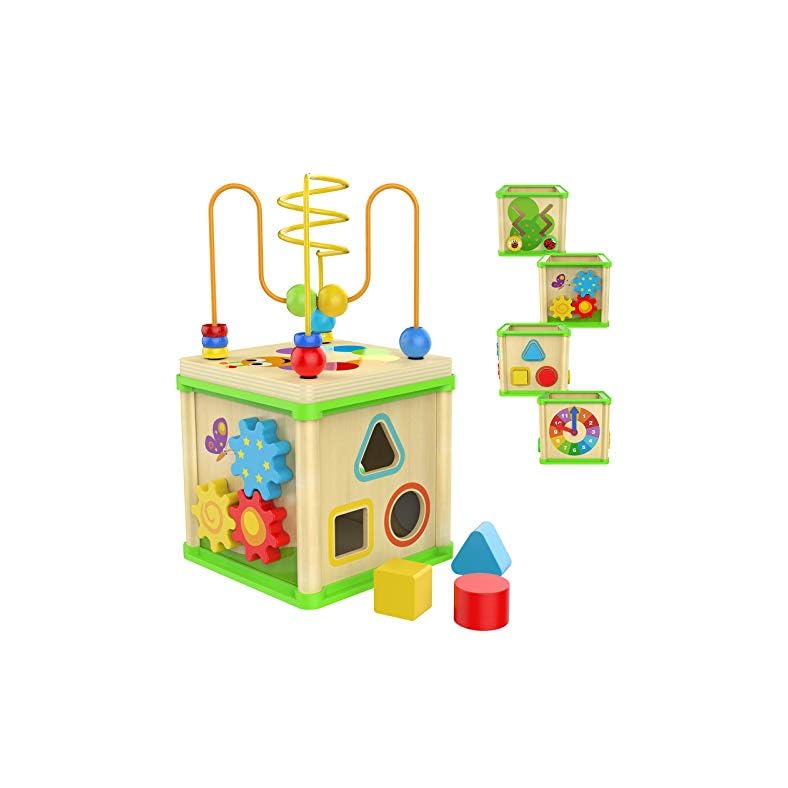 TOP BRIGHT Montessori Toys for 1 Year Old Boy Girl, Wooden Activity Cube Toys for 1 Year Old Girl Gift, Educational One Year Old Toys Learning Baby Toys for 12 Months