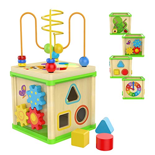 cubo de actividad de madera top bright para niños de 1 a 2 años, ideas para regalos de primer cumpleaños de un año, juguete de madera con clasificador de forma de laberinto de cuentas