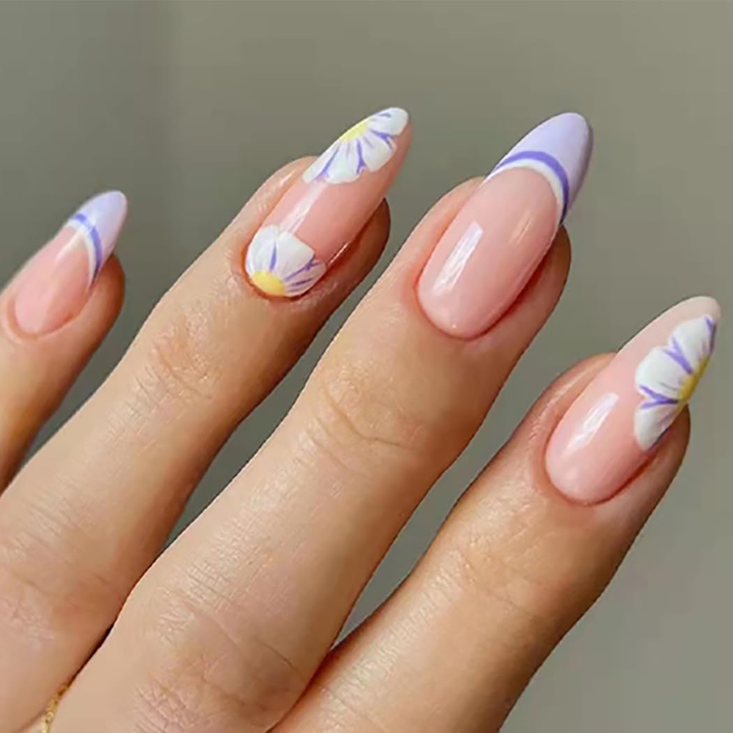 Brishow Coffin Short Oval Press on Nails - Ballerina Acrylic Full Cover Stick on 24pcs for Women and Girls (D)