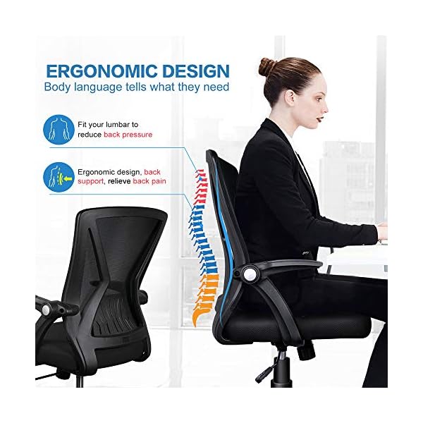 KOLLIEE Mid Back Mesh Office Chair Ergonomic Swivel Black Mesh Computer