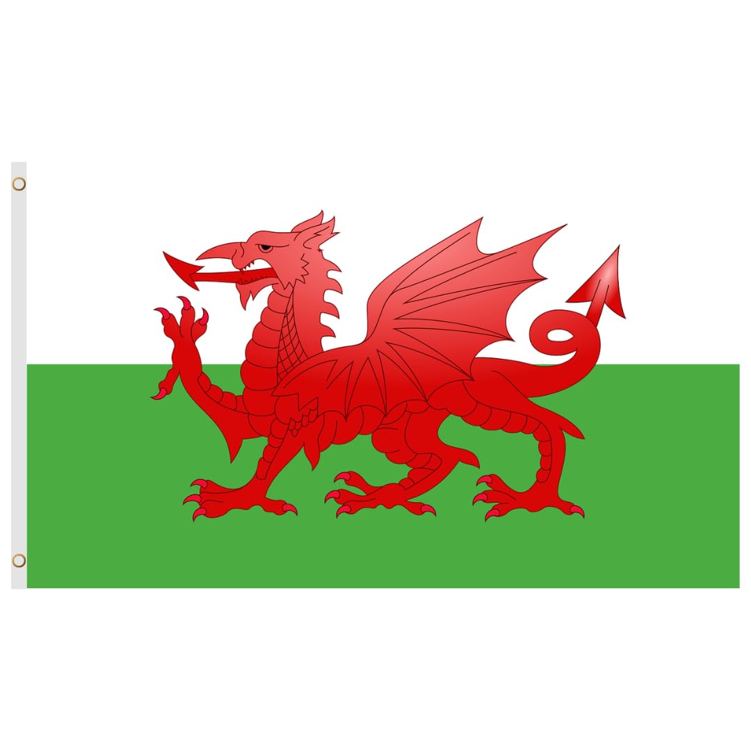 Second Ave Wales Cymru Flag 5ft X 3ft Large With Brass Eyelets Welsh National World Cup Euros St David's Red Dragon Flag