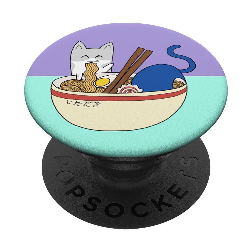 PopSockets Ramen Cats Cute Japanese Anime Ramen Noodles Kids & Adults PopSockets Swappable PopGrip