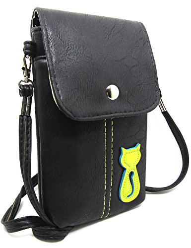 Naoki Vertical PU Leather 3D Cat Smart Mobile Cellphone Pouch Coin purse Wallet Handbag Mini Messenger Shoulder Bag with Two Pockets for apple iphone 6 6plus 5 5s samsung galaxy note3 note4 s5 HTC one m8 etc(Black)