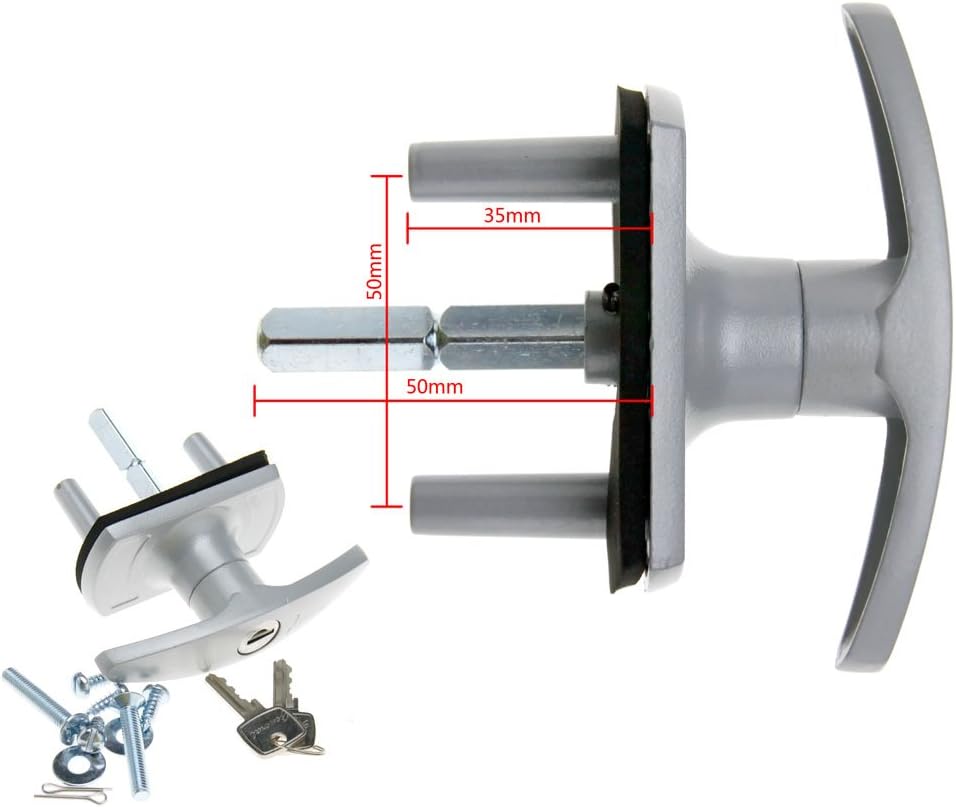 OTOTEC Silver Door Guard Locking Garage Door Lock 50mm Shaft 35mm Fixing Spigots, 50mm spindle - Image 3