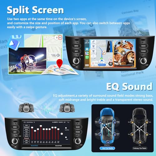 Motorsi 2+64GB Car Radio for Fiat Punto 10-16/Linea 12-15 with Wireless Carplay Android Car, Bluetooth Car Stereo Screen with GPS RDS/FM Radio SWC 5G WiFi USB +AHD/CVBS Rear Camera