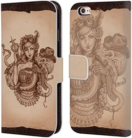 Official Brigid Ashwood Octopus Pinup Girl Steampunk Leather Book Wallet Case Cover For Apple iPhone 6 / 6s