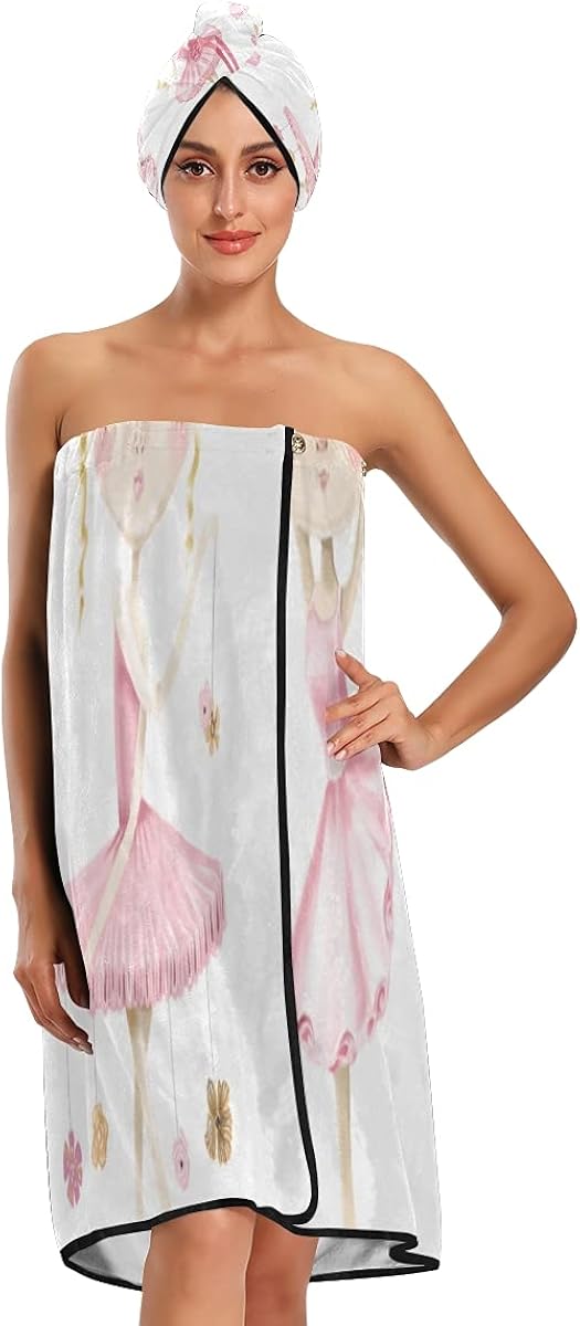 Velcro Towel Wrap For Women Cute Ballerina Pink Girl Bath Wrap