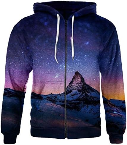 KNTOUDX Galaxy Scenery Print Fleece Full-Zip Hoodie Pullover Sweatshirts NO5 XXXL