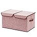 Large Storage Boxes [3-Pack] EZOWare Large Linen Fabric Foldable Storage Cubes Bin Box Containers with Lid and Handles for Home, Office, Nursery, Closet, Bedroom, Living Room (Wine)