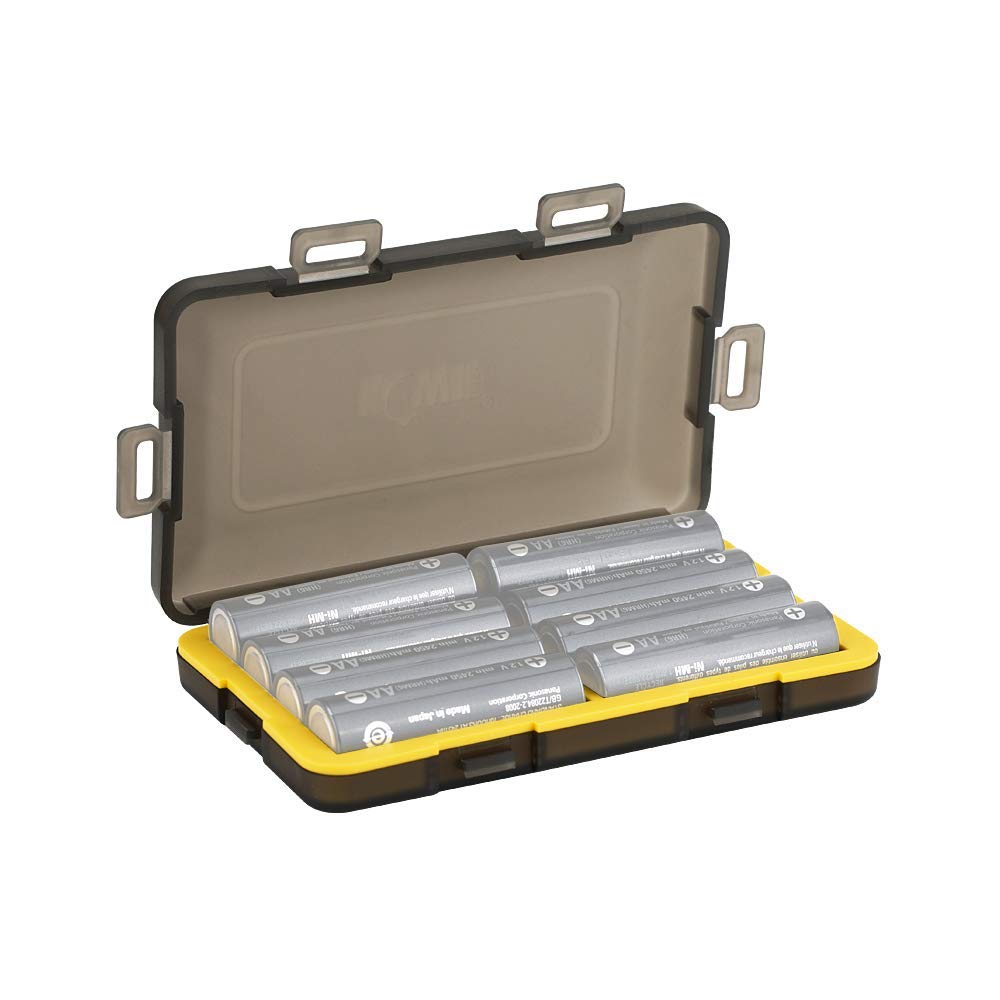 KIWIFOTOS AA Compact Battery Organiser 8 Slots, Small Battery Holder, Battery Case fits AA 14500 Batteries (Yellow)